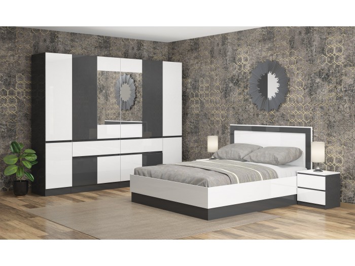 Спален комплект ЛЕО (антрацит гланц/бяло гланц)